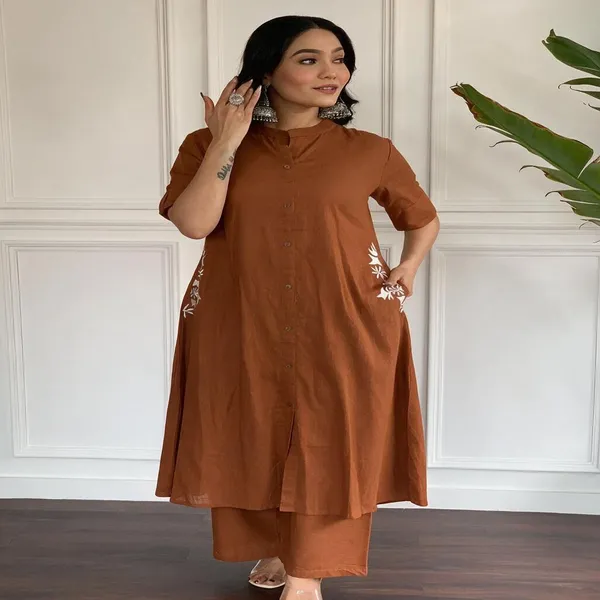 Brown_Cotton_Premium_Cotton_Kurta_Set_For_Women