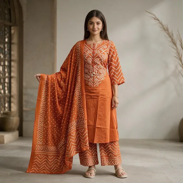 Rust_Orange_Cotton_Premium_Kurta_Set_With_Dupatta_For_Women