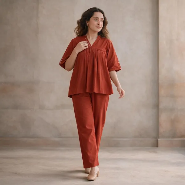Orange_Cotton_Premium_Co-Ord_Set_For_Women