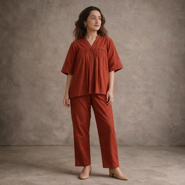 Orange_Cotton_Premium_Co-Ord_Set_For_Women