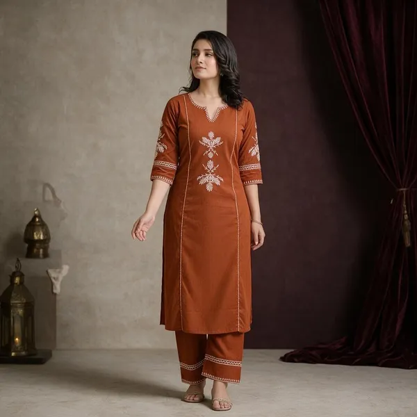 Orange_Cotton_Premium_Cotton_Kurta_Set_For_Women