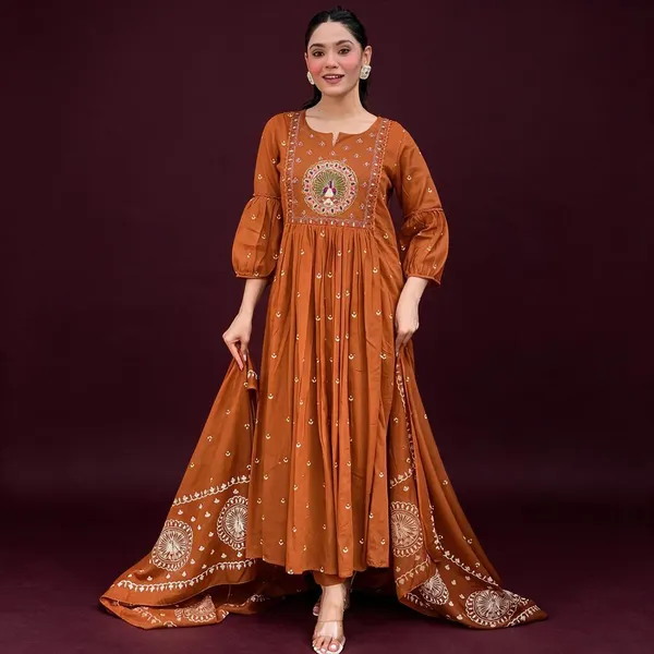 Rust_Orange_Pure_Cotton_Premium_Kurta_Pant_Set_With_Dupatta_For_Women