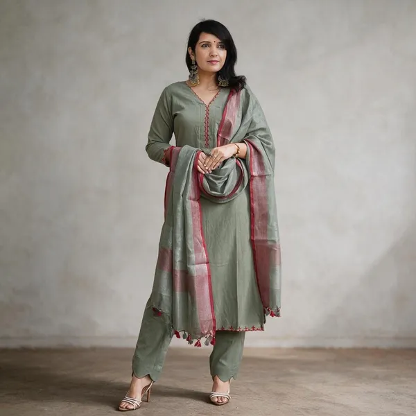 Green_Cotton_Premium_Kurta_Pant_Set_With_Dupatta_For_Women