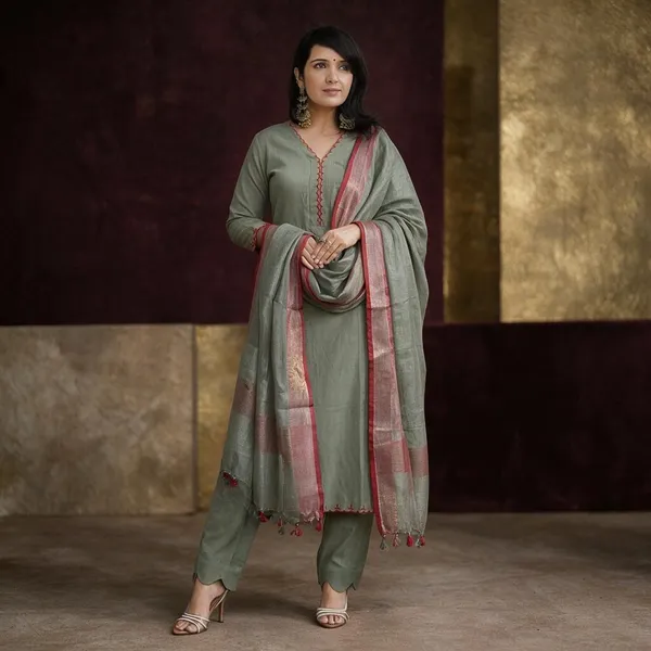 Green_Cotton_Premium_Kurta_Pant_Set_With_Dupatta_For_Women