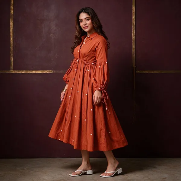 Orange_Cotton_Premium_Dress_For_Women