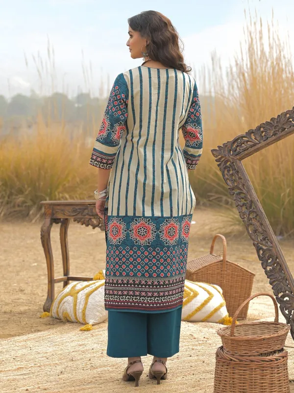 Teal_Blue_Printed_Kurta_Palazzo_Set_with_Dupatta