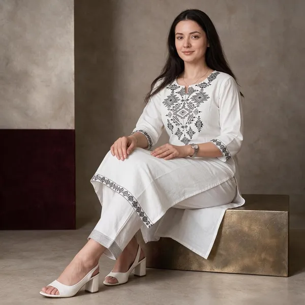 White_Cotton_Premium_Kurta_Pant_Set_For_Women