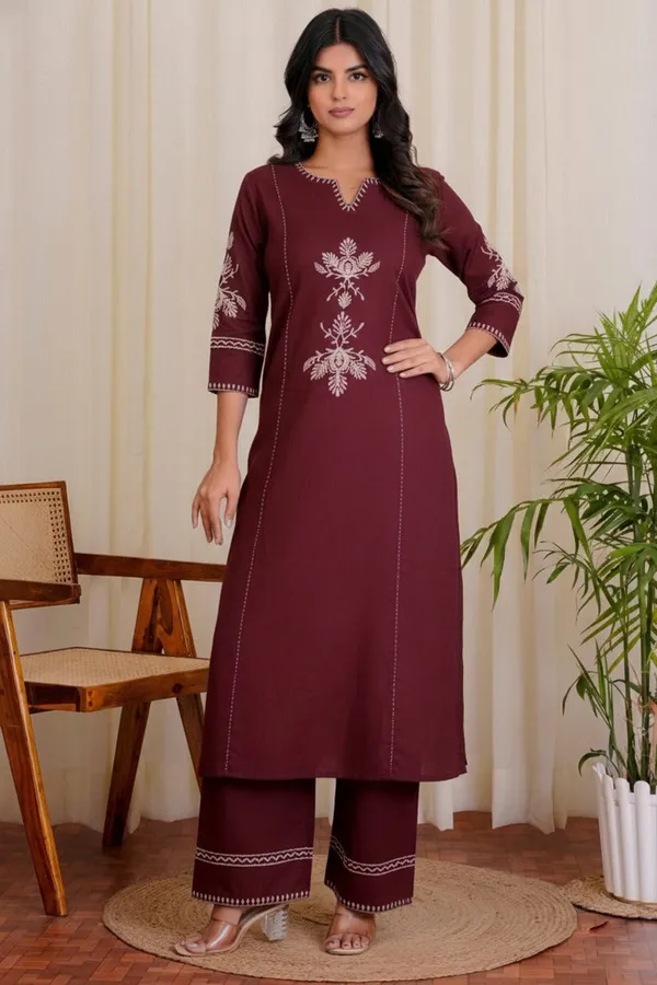 Red_Cotton_Premium_Cotton_Kurta_Set_For_Women