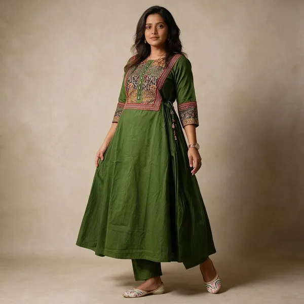Olive_Green_Cotton_Premium_Kurta_And_Pant_Set_For_Women