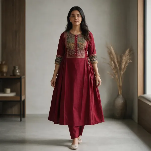 Red_Cotton_Premium_Kurta_And_Pant_Set_For_Women
