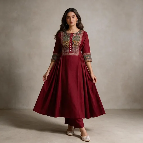 Red_Cotton_Premium_Kurta_And_Pant_Set_For_Women