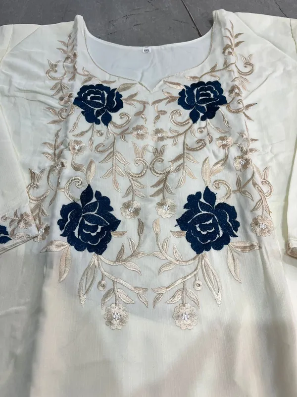 Cream_Cotton/Rayon_Blend-50%_Cotton_And_50%_Rayon_Premium_Cotton_Kurta_Set_For_Women