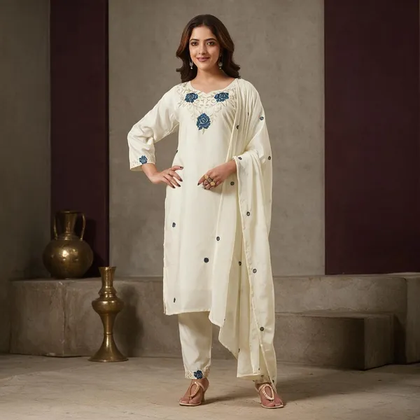 Cream_Cotton/Rayon_Blend-50%_Cotton_And_50%_Rayon_Premium_Cotton_Kurta_Set_For_Women