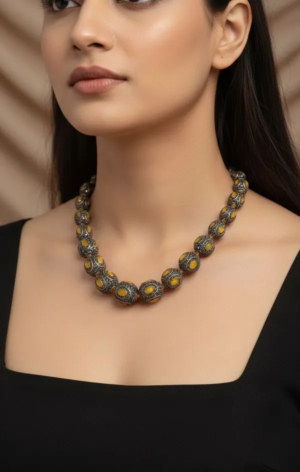 Oxidised_Silver_Yellow_Stone_Beaded_Statement_Necklace_For_Women