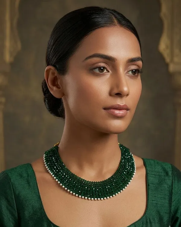 Green_Beaded_Pearl_Trim_Choker_Necklace_For_Women