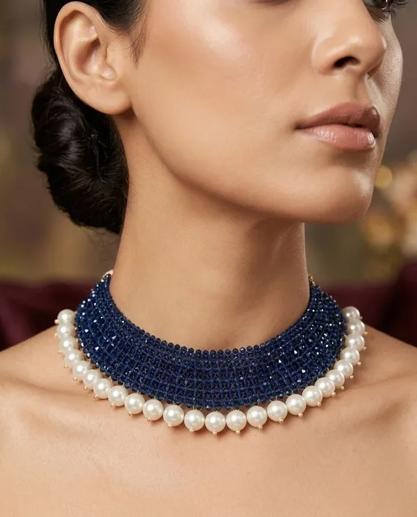 Blue_Crystal_Beaded_Pearl_Border_Choker_Necklace_For_Women
