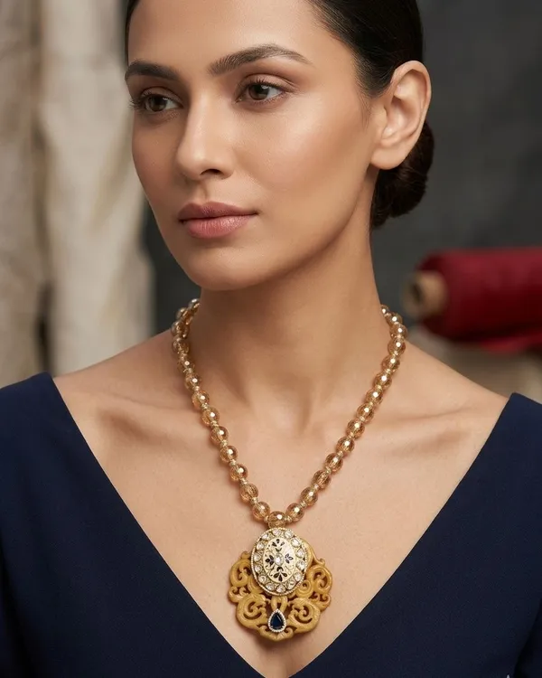 Gold_Beaded_Chain_Carved_Ethnic_Pendant_Necklace_For_Women