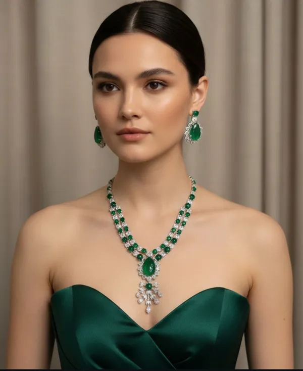 Green_Silver_Emerald_Stone_Layered_Statement_Necklace_Earrings_Set_For_Women