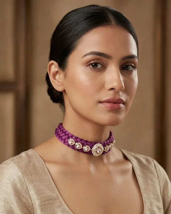 Purple_Fabric_Braided_Kundan_Stone_Choker_Necklace_For_Women