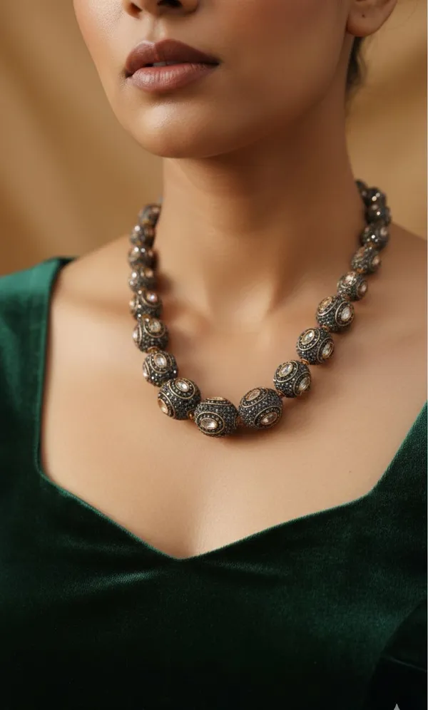 Marquees_antique_diamond_with_vilandi_Statement_Necklace_For_Women_indo_western_look
