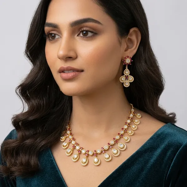 Gold_And_Ruby_Red_Kundan_Polki_Necklace_And_Earring_Set_For_Women