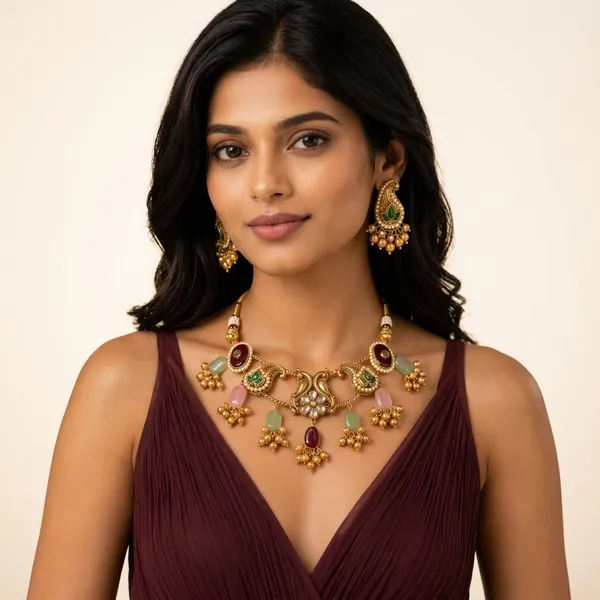 Multicolor_Kundan_Stone_Necklace_And_Earrings_Set_For_Women