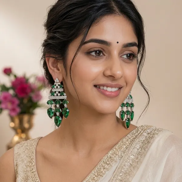 Green_And_Silver_Stone_Chandelier_Earrings_For_Women