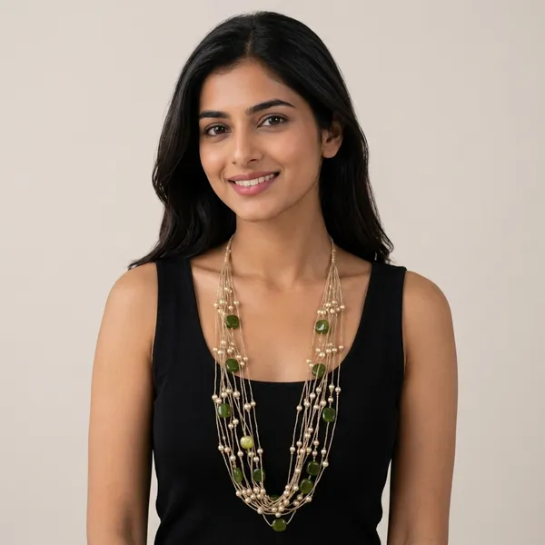 Gold_And_Green_Beaded_Multilayer_Long_Necklace_For_Women