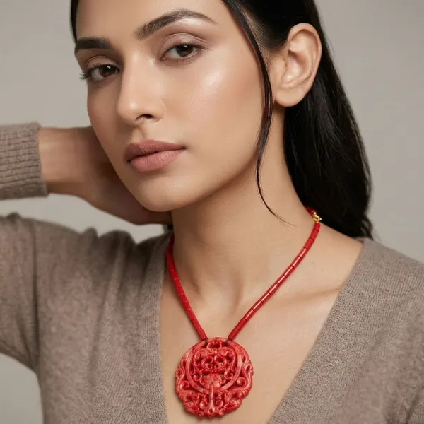 Red_Stone_Carved_Medallion_Beaded_Pendant_Necklace_For_Women
