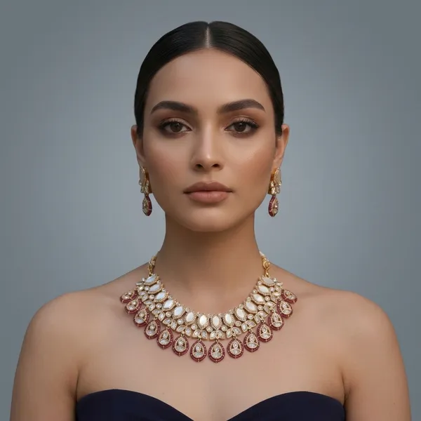 Gold_Kundan_Maroon_Ruby_Layered_Bridal_Necklace_And_Earrings_Set_For_Women