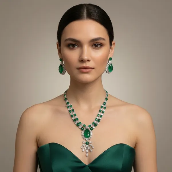 Green_Silver_Emerald_Stone_Layered_Statement_Necklace_Earrings_Set_For_Women