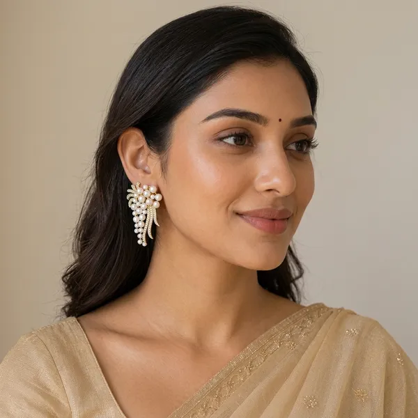 Gold_Pearl_Cluster_Drop_Earrings_For_Women
