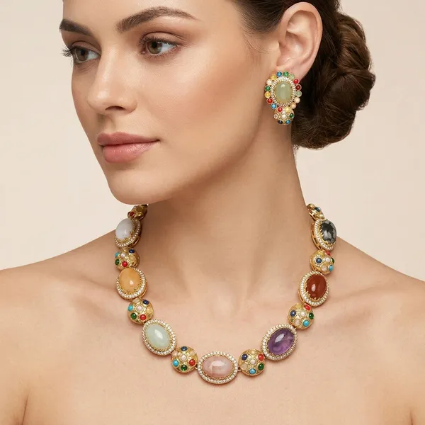 Multicolor_Stone_Gold_Toned_Necklace_And_Earrings_Set_For_Women