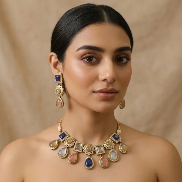 Multicolor_Stone_Necklace_And_Earring_Set_For_Women