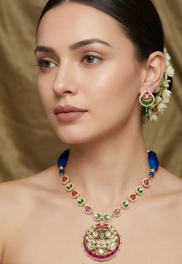 Multicolor_Enamel_Pendant_Necklace_And_Earrings_Set_For_Women