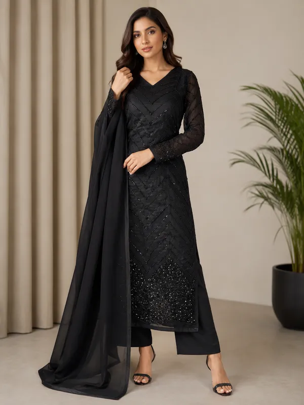 Black_Premium_Silk_Unstitched_Suit_Set_For_Women