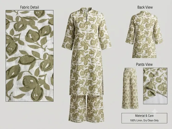 Olive_Green_And_White_Premium_Linen_Unstitched_Suit_Set_For_Women
