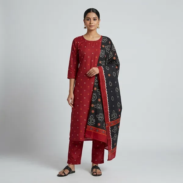 Black_And_Red_Premium_Cotton_Unstitched_Suit_Set_For_Women