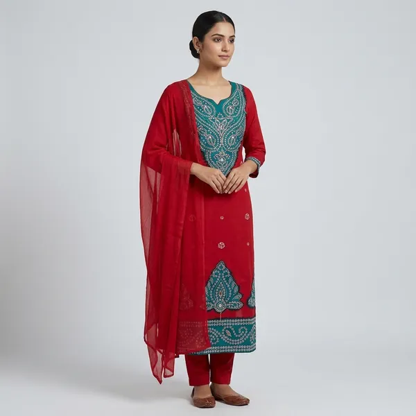 Red_Premium_Cotton_Unstitched_Suit_Set_For_Women