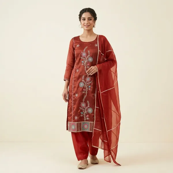 Maroon_Premium_Silk_Unstitched_Suit_Set_For_Women