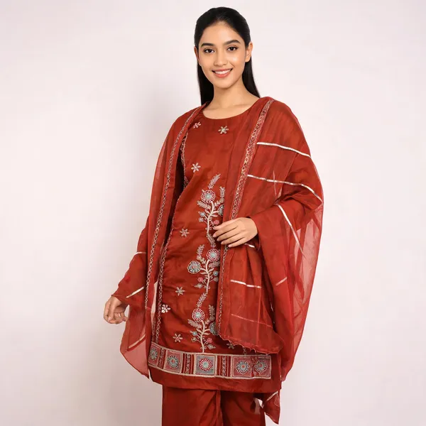 Maroon_Premium_Silk_Unstitched_Suit_Set_For_Women