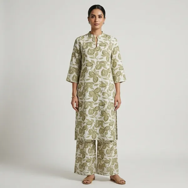 Olive_Green_And_White_Premium_Linen_Unstitched_Suit_Set_For_Women
