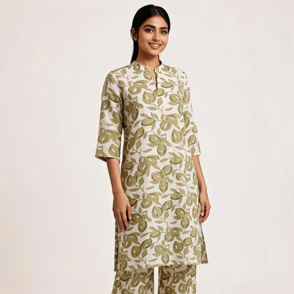 Olive_Green_And_White_Premium_Linen_Unstitched_Suit_Set_For_Women