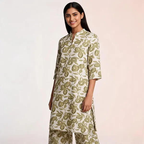 Olive_Green_And_White_Premium_Linen_Unstitched_Suit_Set_For_Women