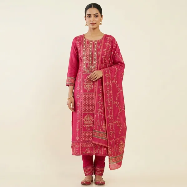 Maroon_Premium_Silk_Unstitched_Suit_Set_For_Women