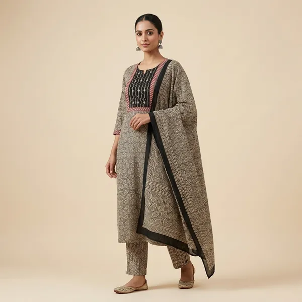 Beige_Premium_Linen_Unstitched_Suit_Set_For_Women