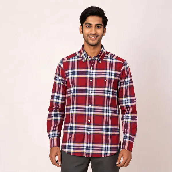 Red_Checked_Long_Sleeve_Shirt_For_Men
