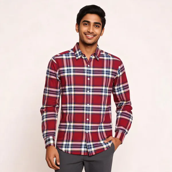 Red_Checked_Long_Sleeve_Shirt_For_Men