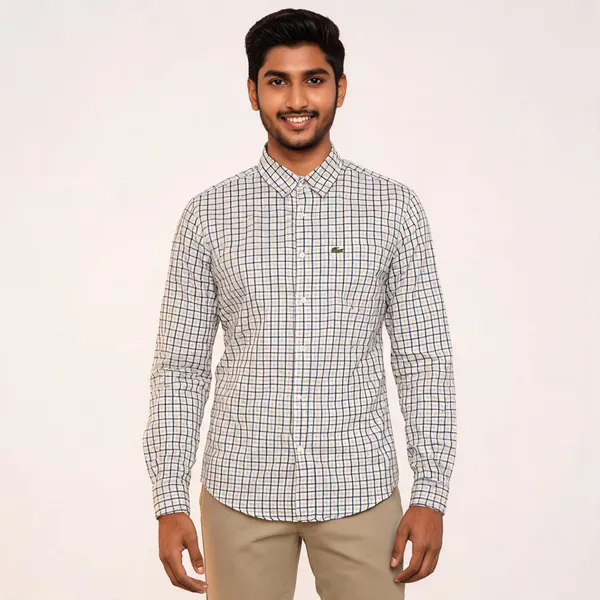 White_Checked_Long_Sleeve_Shirt_For_Men