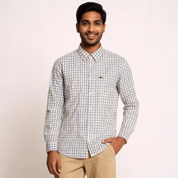 White_Checked_Long_Sleeve_Shirt_For_Men
